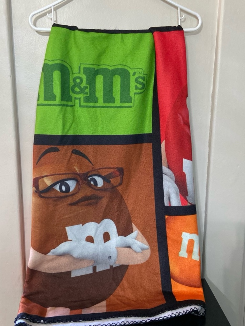 M&M'S Brown Character Blanket with Green and Red Panels